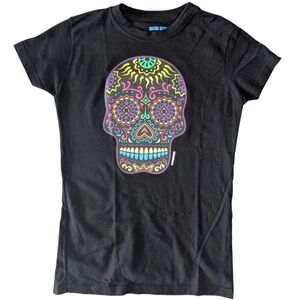 Mare Blue Women's‎ Small Black Sugar Skull Rainbow Short Sleeve Graphic T-shirt